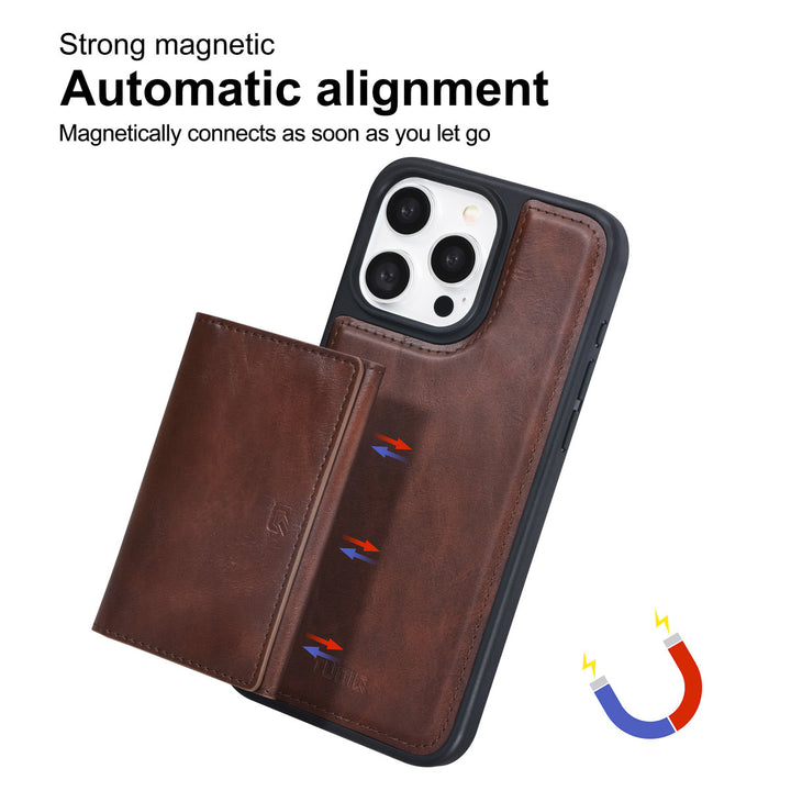 TUNIQ iPhone 15 Pro Max Backcover hoesje met afneembare Pasjeshouder - Bruin-Hoesjes-Ilumina Benelux