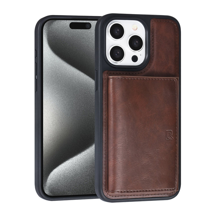 TUNIQ iPhone 15 Pro Max Backcover hoesje met afneembare Pasjeshouder - Bruin-Hoesjes-Ilumina Benelux