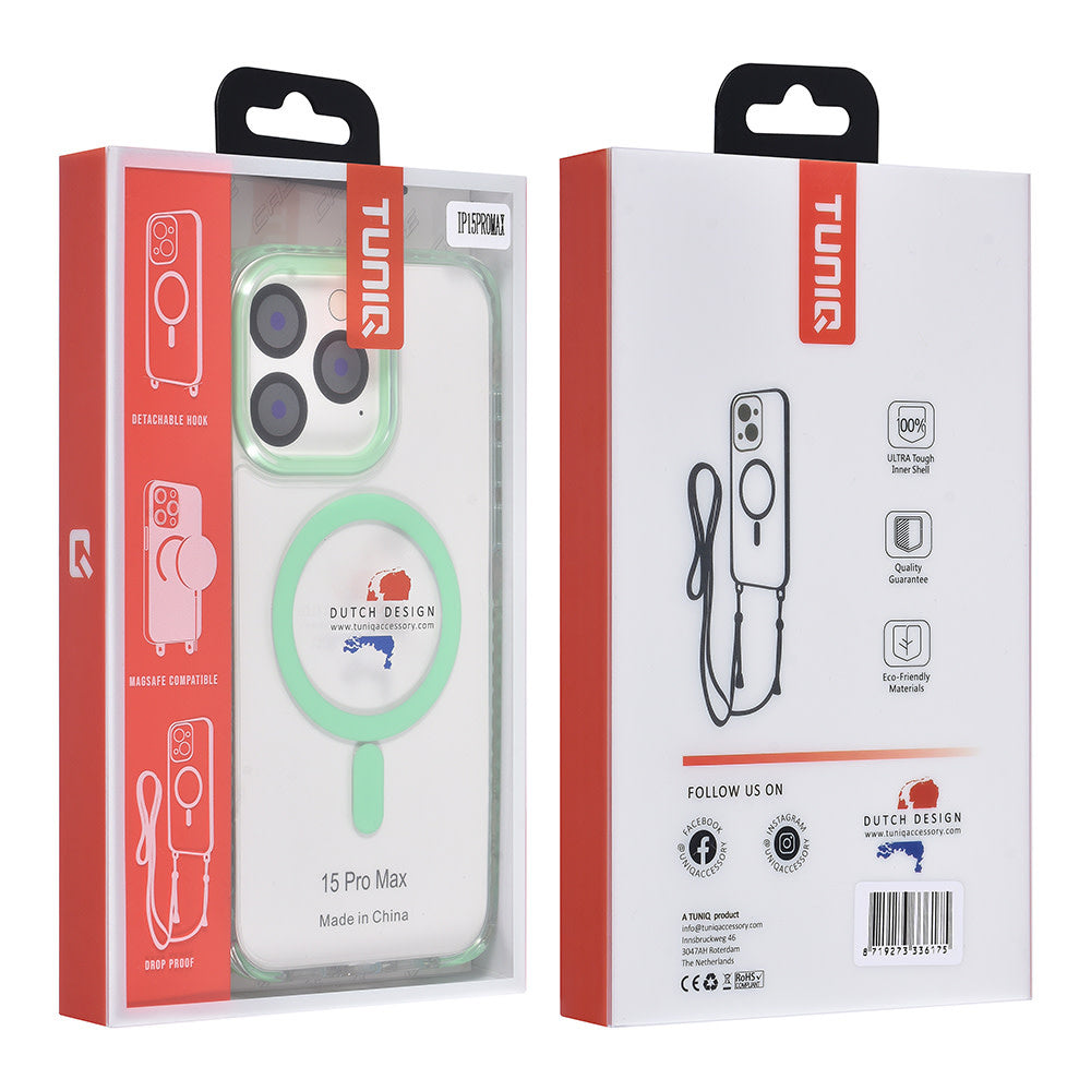 TUNIQ iPhone 15 Pro Max Backcover hoesje neck cord - magsafe - Groen-Hoesjes-Ilumina Benelux