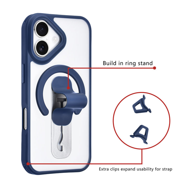 TUNIQ iPhone 16 Backcover hoesje - Built-in Ring Stand - Antishock - Blauw-Hoesjes-Ilumina Benelux