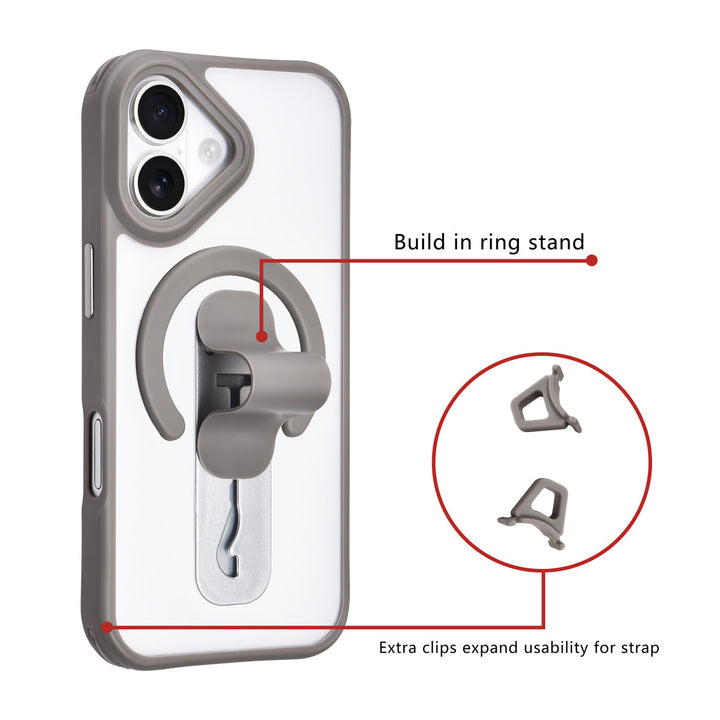 TUNIQ iPhone 16 Backcover hoesje - Built-in Ring Stand - Antishock - Grijs-Hoesjes-Ilumina Benelux
