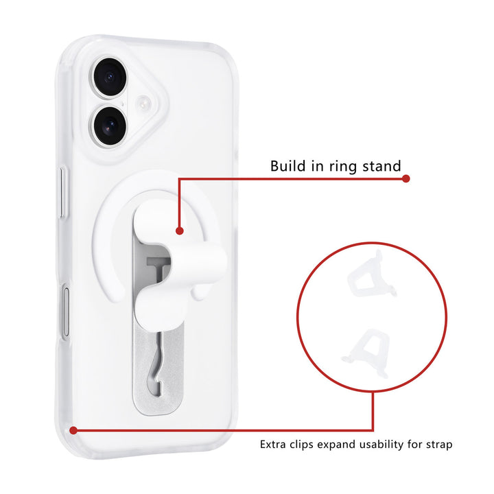 TUNIQ iPhone 16 Backcover hoesje - Built-in Ring Stand - Antishock - Zilver-Hoesjes-Ilumina Benelux