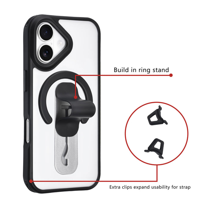 TUNIQ iPhone 16 Backcover hoesje - Built-in Ring Stand - Antishock - Zwart-Hoesjes-Ilumina Benelux