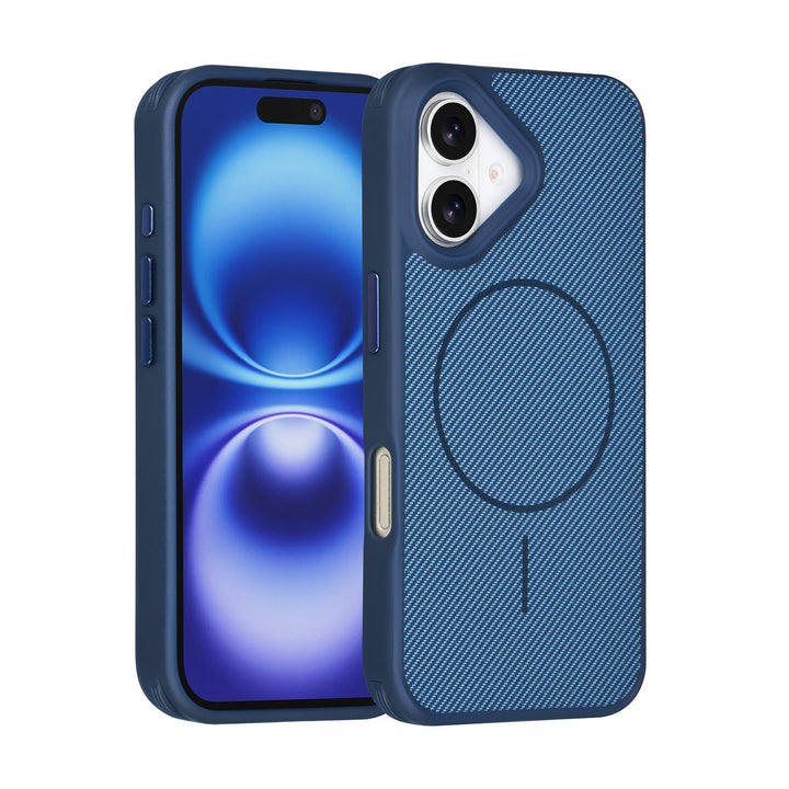 TUNIQ iPhone 16 Backcover hoesje - Magsafe - Carbon Fiber - Shockproof - Blauw-Hoesjes-Ilumina Benelux
