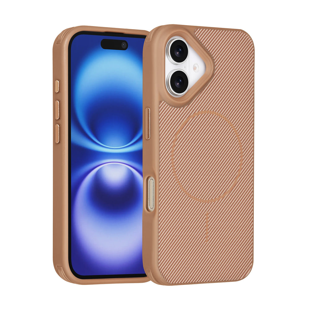 TUNIQ iPhone 16 Backcover hoesje - Magsafe - Carbon Fiber - Shockproof - Goud-Hoesjes-Ilumina Benelux