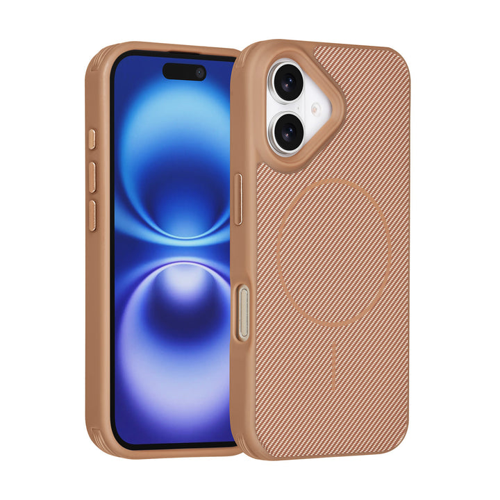 TUNIQ iPhone 16 Backcover hoesje - Magsafe - Carbon Fiber - Shockproof - Goud-Hoesjes-Ilumina Benelux