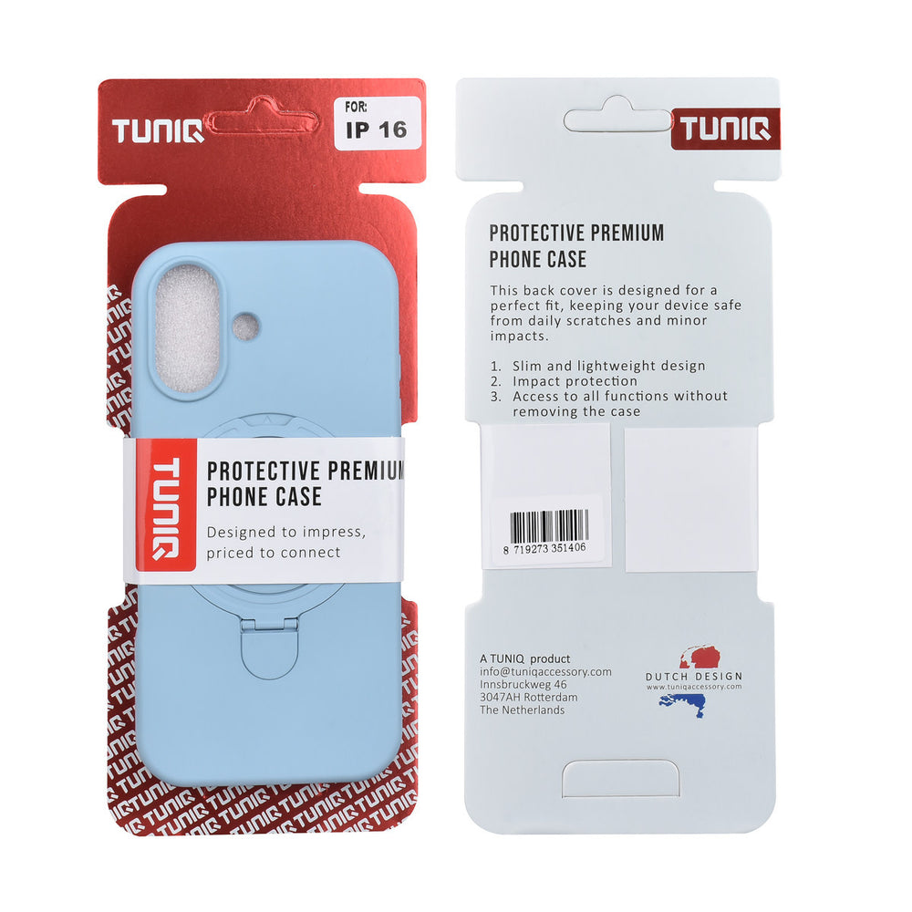 TUNIQ iPhone 16 Backcover hoesje - Magsafe With Ring Stand - Hanger - Baby Blue-Hoesjes-Ilumina Benelux