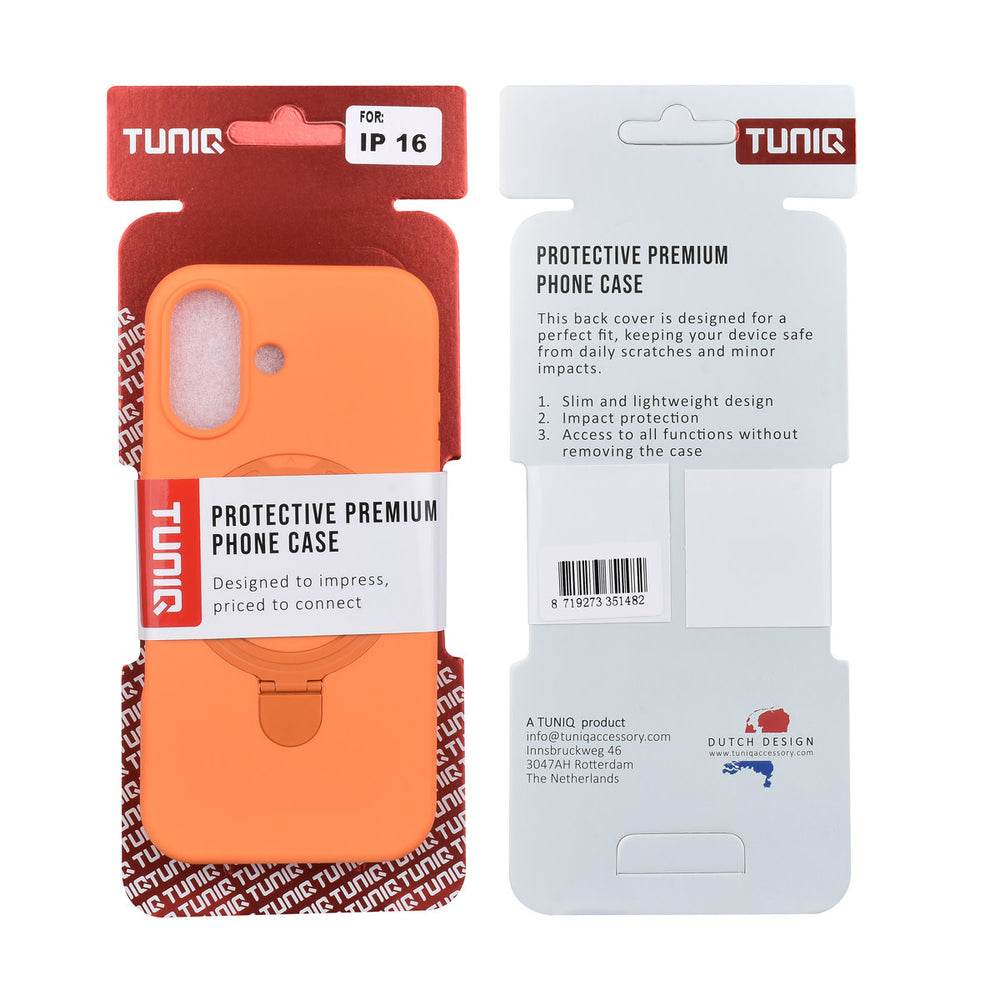 TUNIQ iPhone 16 Backcover hoesje - Magsafe With Ring Stand - Hanger - Tangerine Orange-Hoesjes-Ilumina Benelux