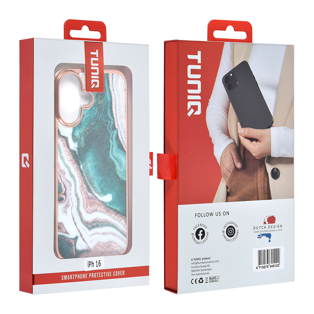 TUNIQ iPhone 16 Backcover hoesje Silicone - Marble Green-Hoesjes-Ilumina Benelux