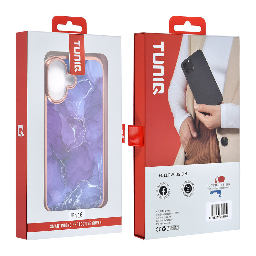 TUNIQ iPhone 16 Backcover hoesje Silicone - Marble Purple-Hoesjes-Ilumina Benelux