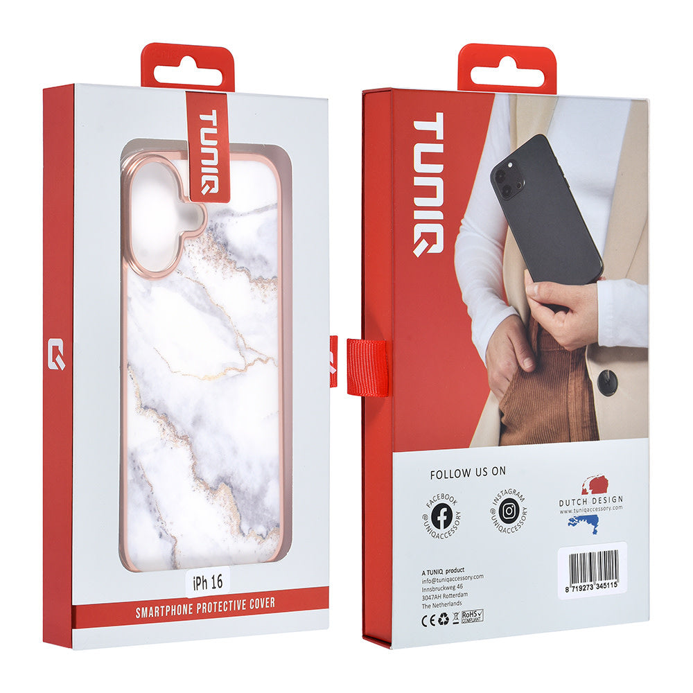 TUNIQ iPhone 16 Backcover hoesje Silicone - Marble White-Hoesjes-Ilumina Benelux