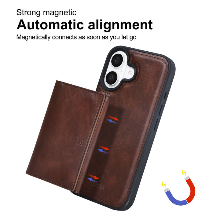 TUNIQ iPhone 16 Backcover hoesje - met afneembare Pasjeshouder - Bruin-Hoesjes-Ilumina Benelux