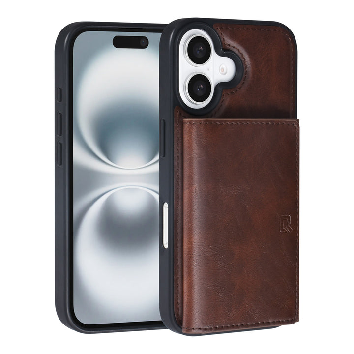 TUNIQ iPhone 16 Backcover hoesje - met afneembare Pasjeshouder - Bruin-Hoesjes-Ilumina Benelux