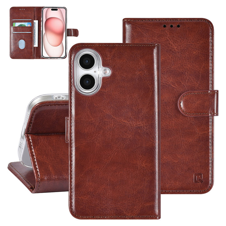 TUNIQ iPhone 16 Book Case hoesje Pasjeshouder voor 3 pasjes - Hanger - Bruin-Hoesjes-Ilumina Benelux