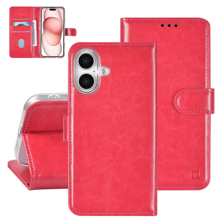 TUNIQ iPhone 16 Book Case hoesje Pasjeshouder voor 3 pasjes - Hanger - Felroze-Hoesjes-Ilumina Benelux