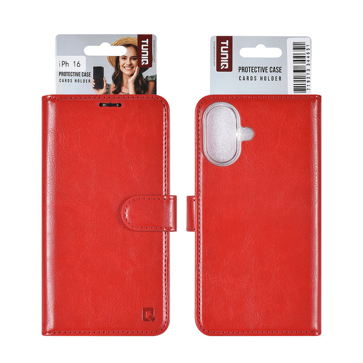 TUNIQ iPhone 16 Book Case hoesje Pasjeshouder voor 3 pasjes - Hanger - Rood-Hoesjes-Ilumina Benelux