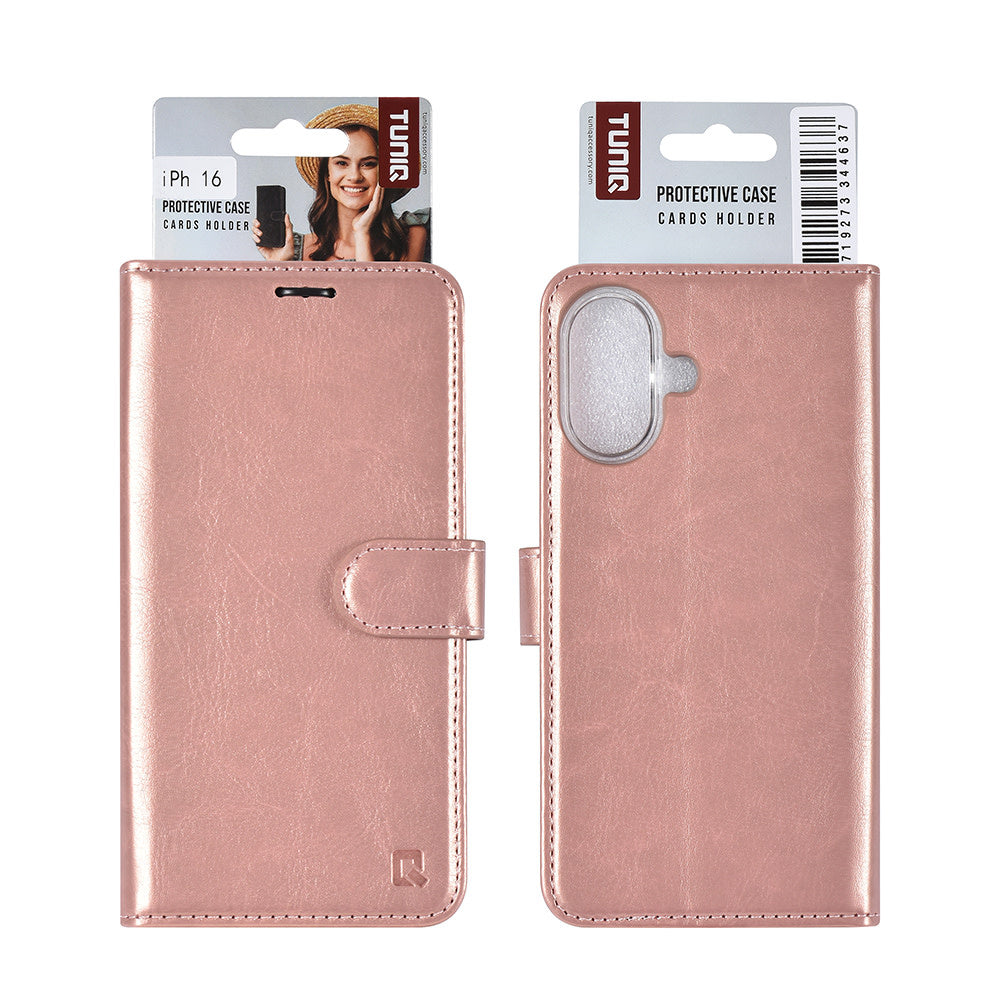 TUNIQ iPhone 16 Book Case hoesje Pasjeshouder voor 3 pasjes - Hanger - Rose Gold-Hoesjes-Ilumina Benelux