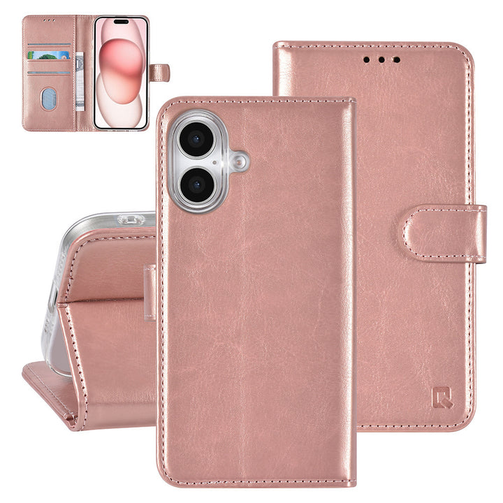 TUNIQ iPhone 16 Book Case hoesje Pasjeshouder voor 3 pasjes - Hanger - Rose Gold-Hoesjes-Ilumina Benelux