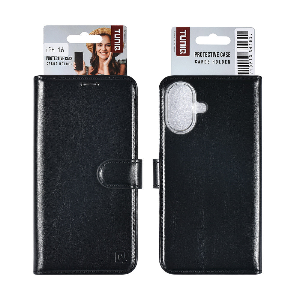 TUNIQ iPhone 16 Book Case hoesje Pasjeshouder voor 3 pasjes - Hanger - Zwart-Hoesjes-Ilumina Benelux