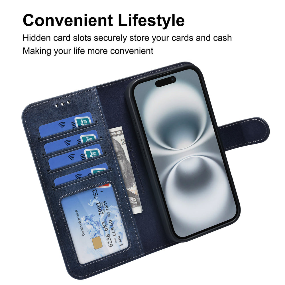 TUNIQ iPhone 16 Book Case hoesje - Pasjeshouder voor 3 pasjes - met afneembaar magnetisch hoesje - Blauw-Hoesjes-Ilumina Benelux