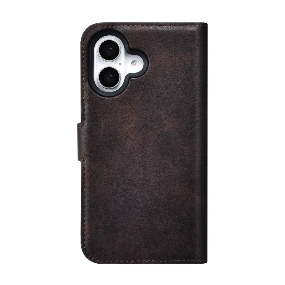 TUNIQ iPhone 16 Book Case hoesje - Pasjeshouder voor 3 pasjes - met afneembaar magnetisch hoesje - Bruin-Hoesjes-Ilumina Benelux