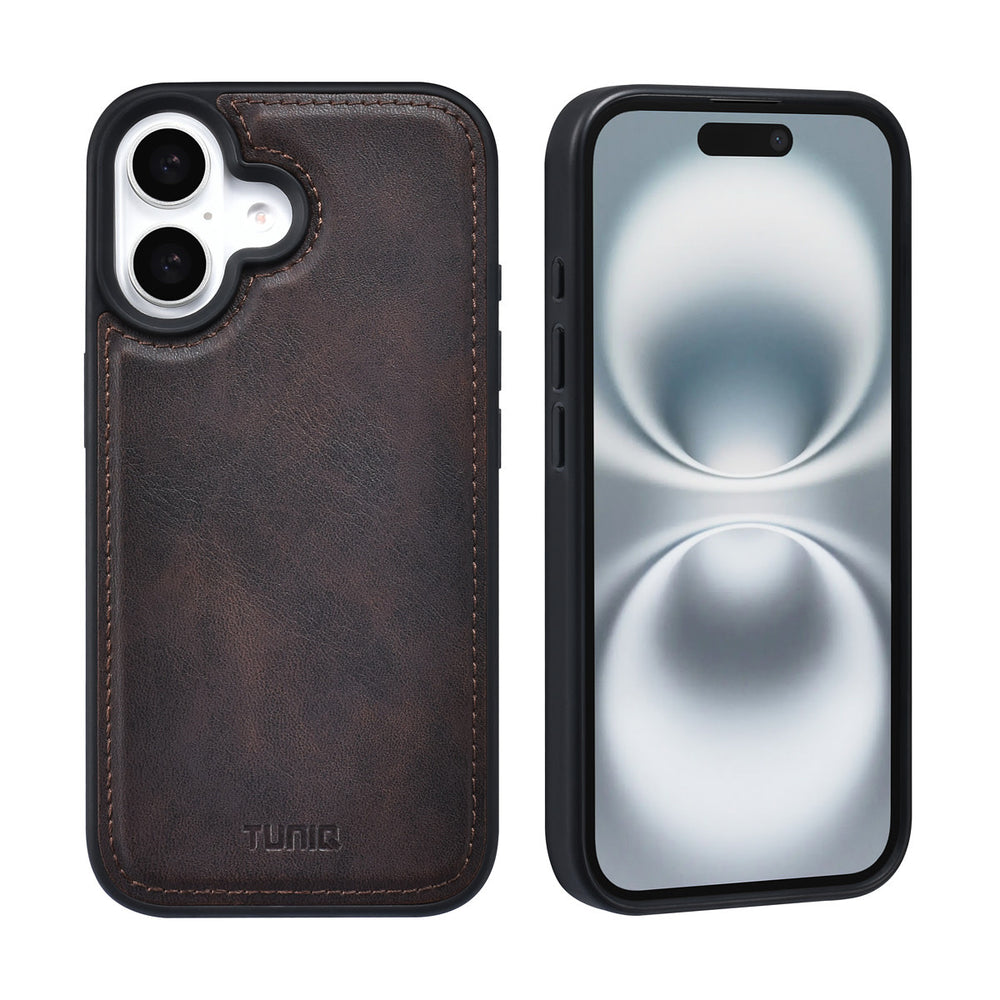 TUNIQ iPhone 16 Book Case hoesje - Pasjeshouder voor 3 pasjes - met afneembaar magnetisch hoesje - Bruin-Hoesjes-Ilumina Benelux