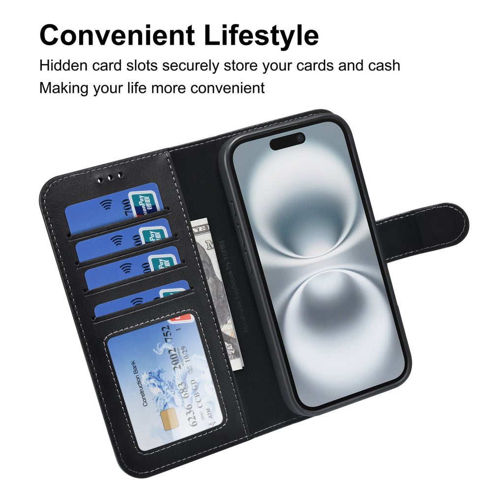TUNIQ iPhone 16 Book Case hoesje - Pasjeshouder voor 3 pasjes - met afneembaar magnetisch hoesje - Zwart-Hoesjes-Ilumina Benelux
