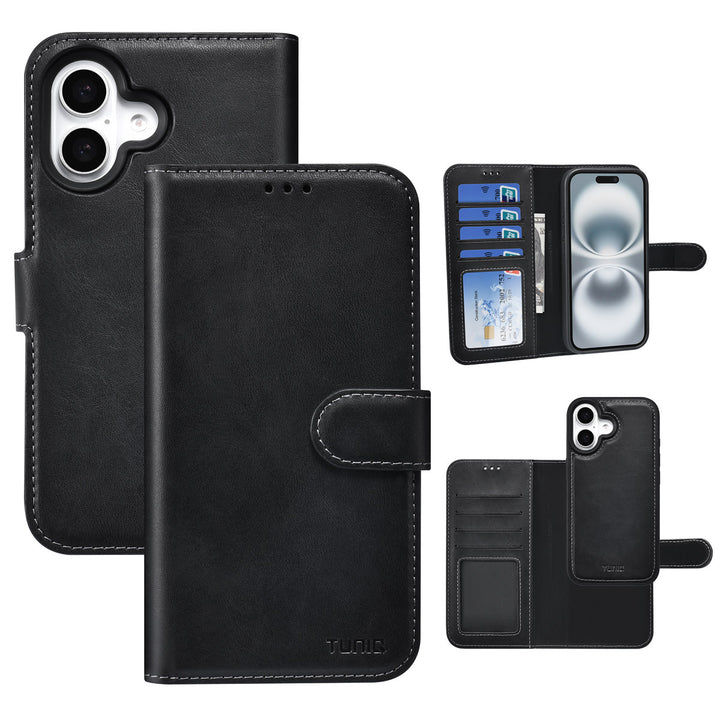 TUNIQ iPhone 16 Book Case hoesje - Pasjeshouder voor 3 pasjes - met afneembaar magnetisch hoesje - Zwart-Hoesjes-Ilumina Benelux