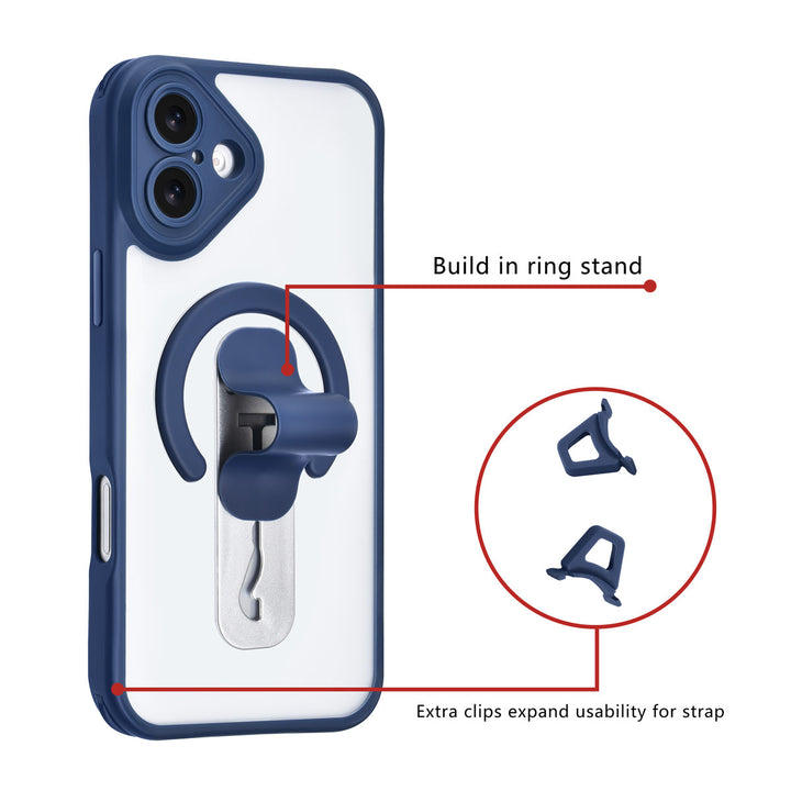 TUNIQ iPhone 16 Plus Backcover hoesje - Built-in Ring Stand - Antishock - Blauw-Hoesjes-Ilumina Benelux