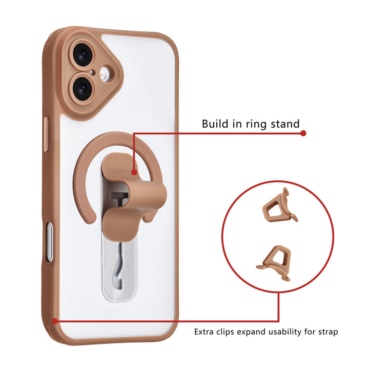 TUNIQ iPhone 16 Plus Backcover hoesje - Built-in Ring Stand - Antishock - Goud-Hoesjes-Ilumina Benelux