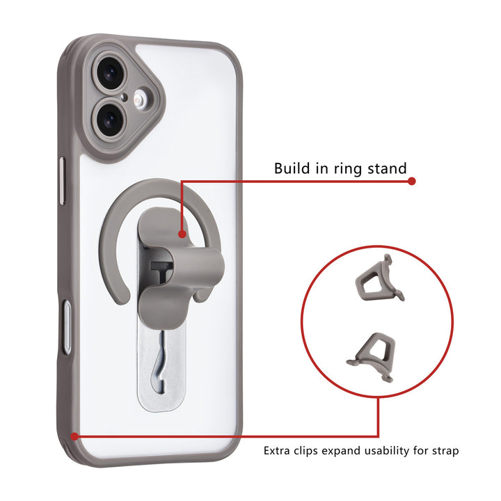 TUNIQ iPhone 16 Plus Backcover hoesje - Built-in Ring Stand - Antishock - Grijs-Hoesjes-Ilumina Benelux