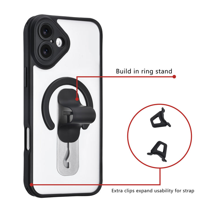 TUNIQ iPhone 16 Plus Backcover hoesje - Built-in Ring Stand - Antishock - Zwart-Hoesjes-Ilumina Benelux