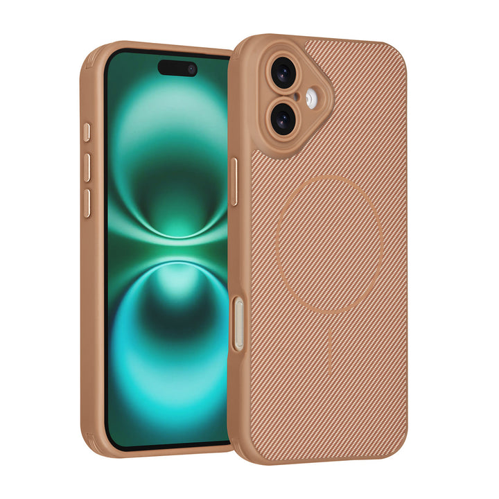 TUNIQ iPhone 16 Plus Backcover hoesje - Magsafe - Carbon Fiber - Shockproof - Goud-Hoesjes-Ilumina Benelux