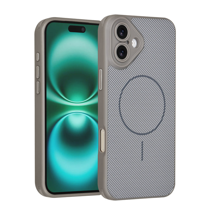 TUNIQ iPhone 16 Plus Backcover hoesje - Magsafe - Carbon Fiber - Shockproof - Grijs-Hoesjes-Ilumina Benelux