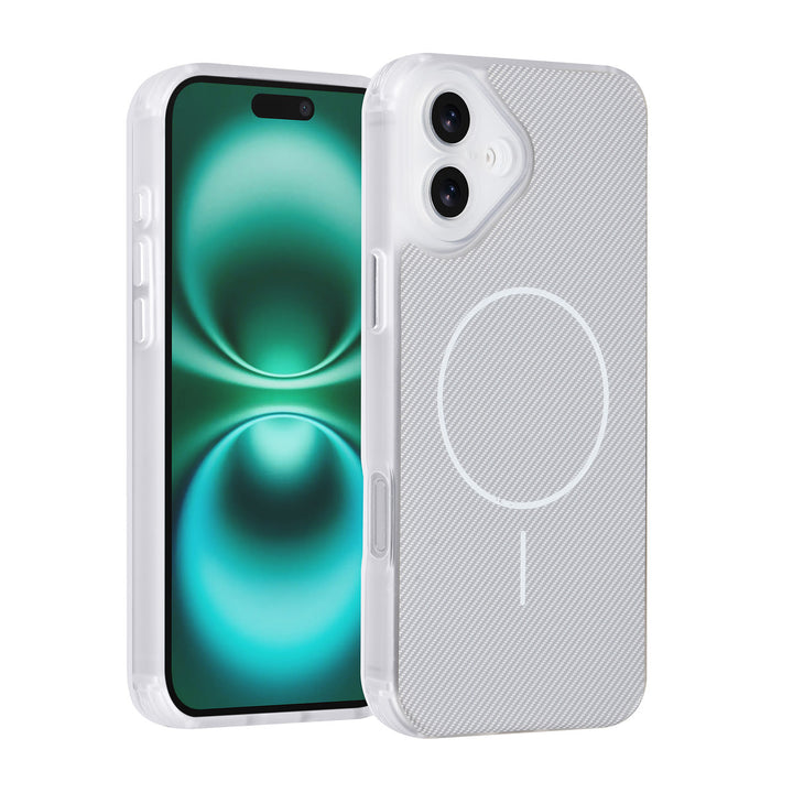 TUNIQ iPhone 16 Plus Backcover hoesje - Magsafe - Carbon Fiber - Shockproof - Wit-Hoesjes-Ilumina Benelux