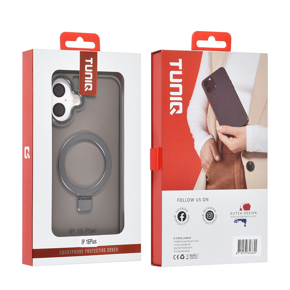 TUNIQ iPhone 16 Plus Backcover hoesje - Magsafe - Ringstand - Grijs-Hoesjes-Ilumina Benelux