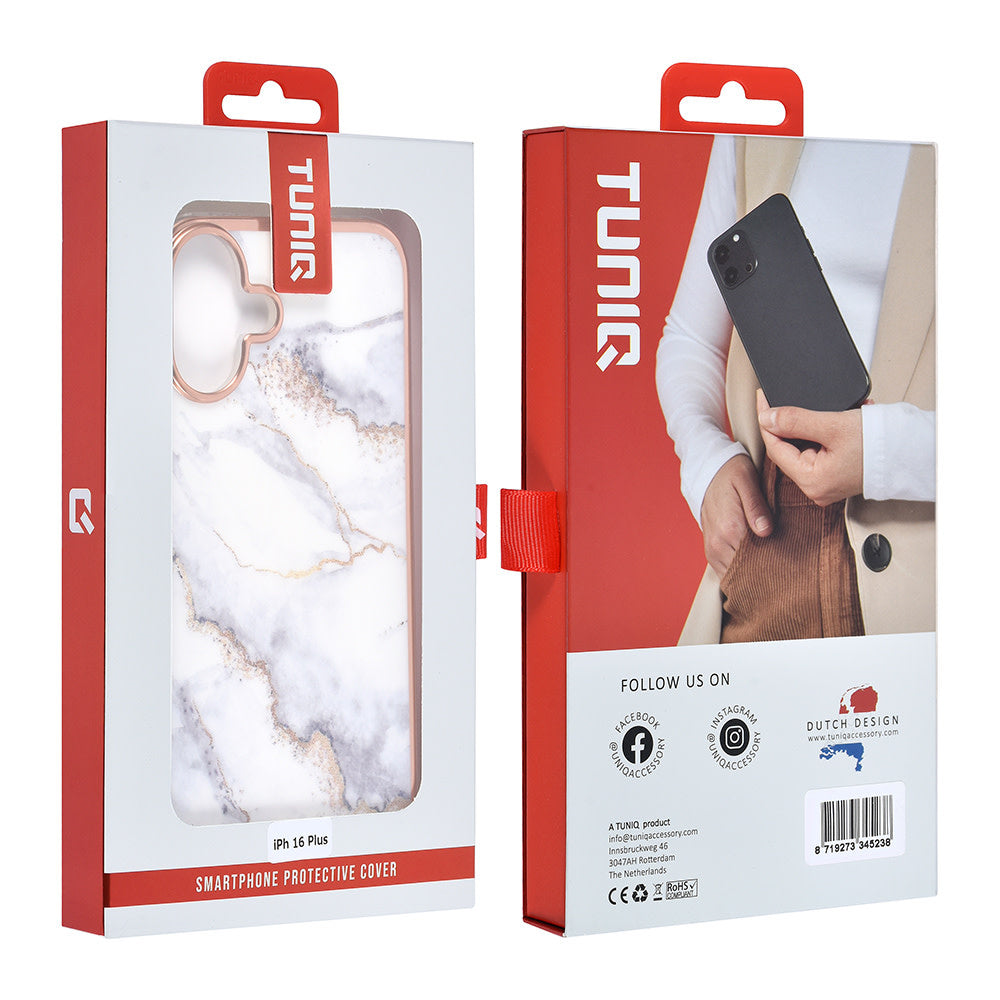 TUNIQ iPhone 16 Plus Backcover hoesje Silicone - Marble White-Hoesjes-Ilumina Benelux