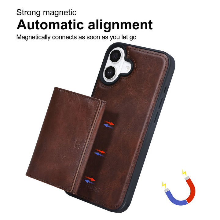 TUNIQ iPhone 16 Plus Backcover hoesje - met afneembare Pasjeshouder - Bruin-Hoesjes-Ilumina Benelux