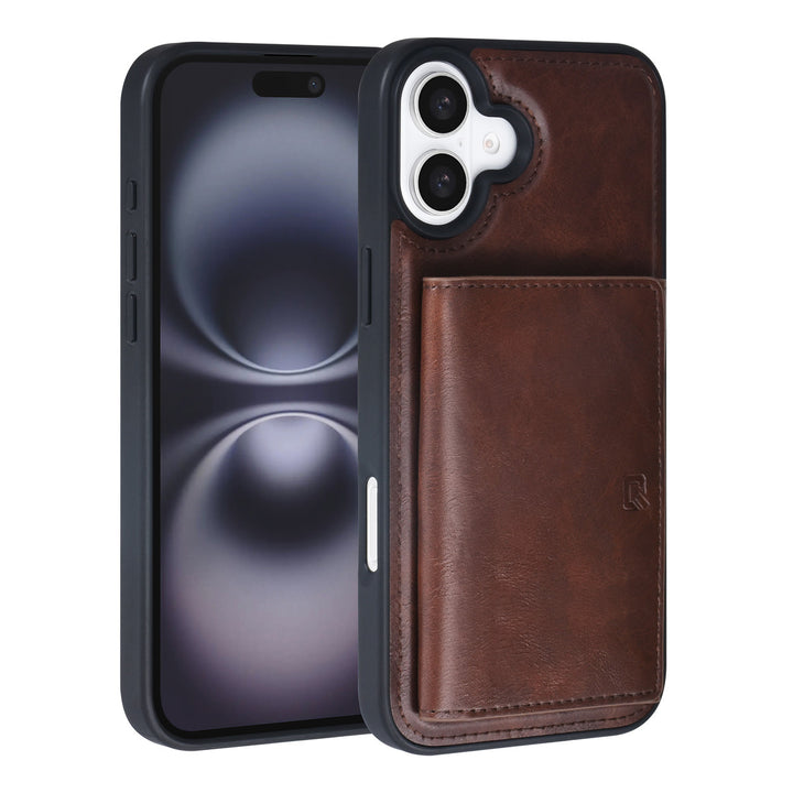TUNIQ iPhone 16 Plus Backcover hoesje - met afneembare Pasjeshouder - Bruin-Hoesjes-Ilumina Benelux