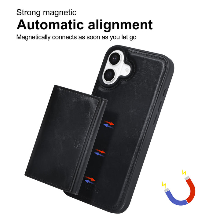 TUNIQ iPhone 16 Plus Backcover hoesje - met afneembare Pasjeshouder - Zwart-Hoesjes-Ilumina Benelux