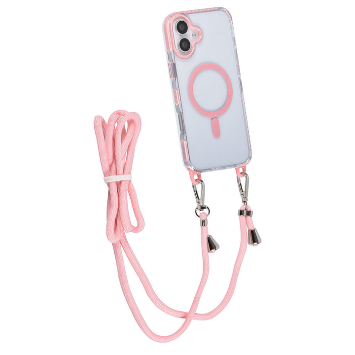 TUNIQ iPhone 16 Plus Backcover hoesje neck cord -TPU+PC - Roze-Hoesjes-Ilumina Benelux
