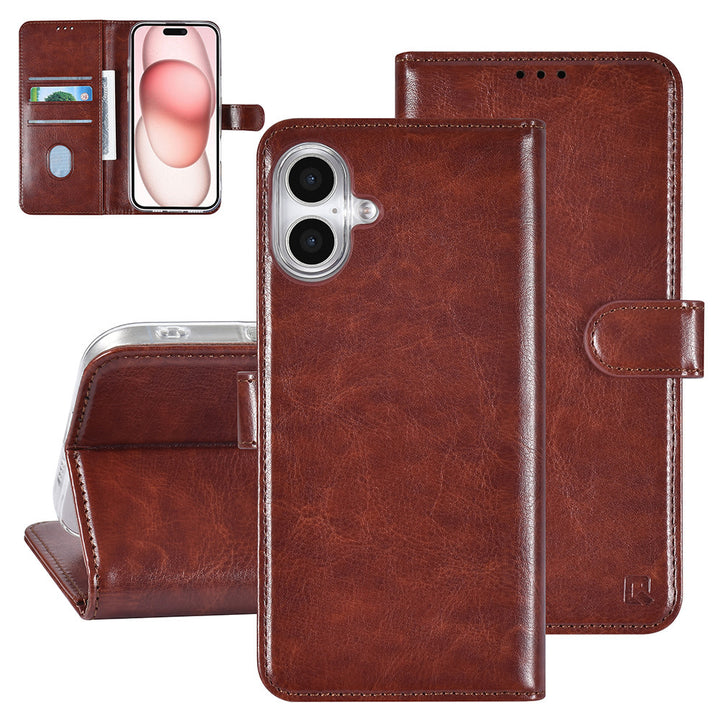 TUNIQ iPhone 16 Plus Book Case hoesje Pasjeshouder voor 3 pasjes - Hanger - Bruin-Hoesjes-Ilumina Benelux