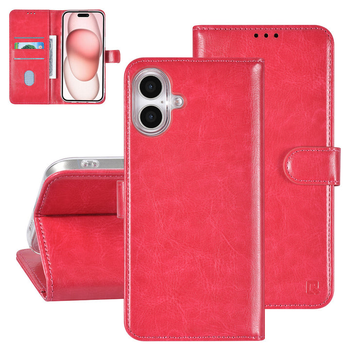 TUNIQ iPhone 16 Plus Book Case hoesje Pasjeshouder voor 3 pasjes - Hanger - Felroze-Hoesjes-Ilumina Benelux