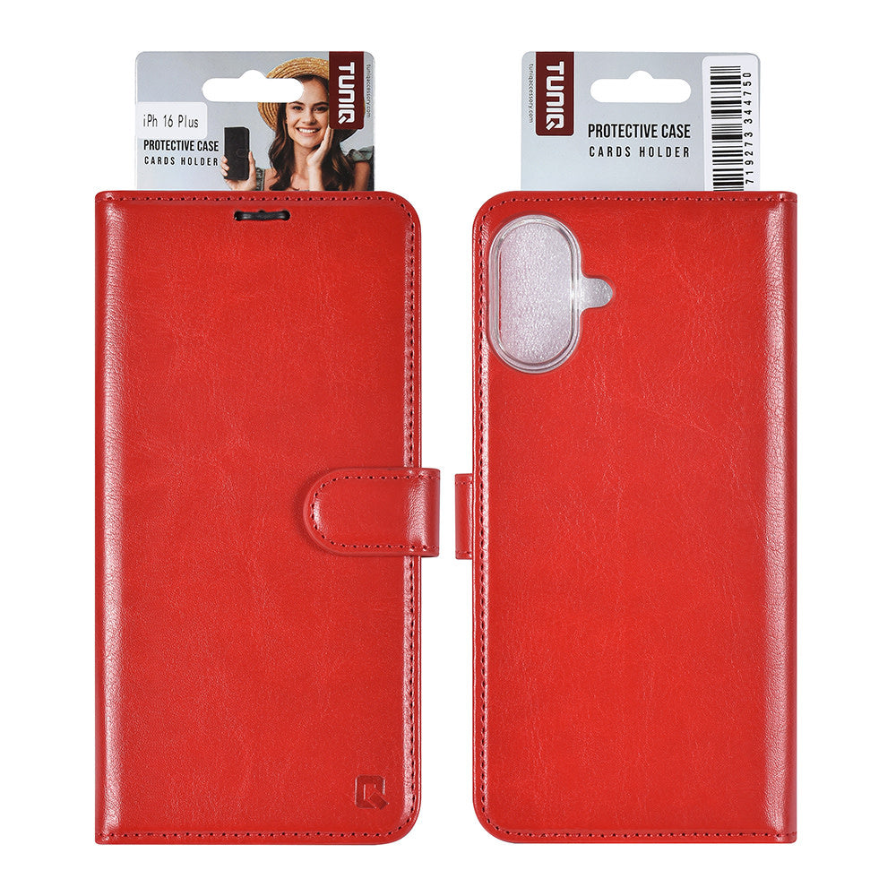 TUNIQ iPhone 16 Plus Book Case hoesje Pasjeshouder voor 3 pasjes - Hanger - Rood-Hoesjes-Ilumina Benelux