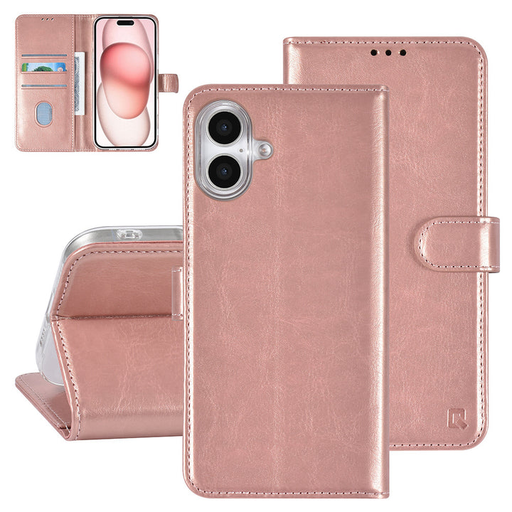 TUNIQ iPhone 16 Plus Book Case hoesje Pasjeshouder voor 3 pasjes - Hanger - Rose Gold-Hoesjes-Ilumina Benelux