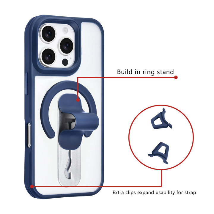 TUNIQ iPhone 16 Pro Backcover hoesje - Built-in Ring Stand - Antishock - Blauw-Hoesjes-Ilumina Benelux