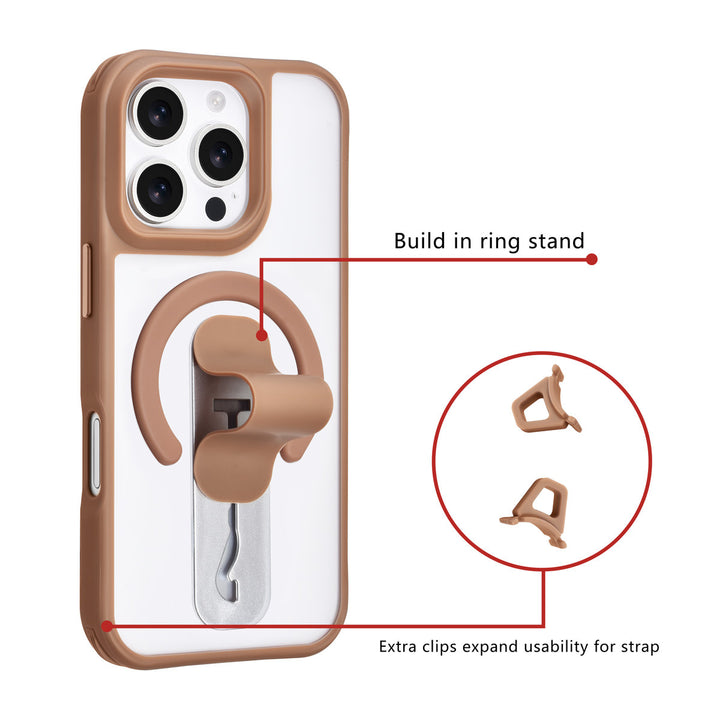TUNIQ iPhone 16 Pro Backcover hoesje - Built-in Ring Stand - Antishock - Goud-Hoesjes-Ilumina Benelux