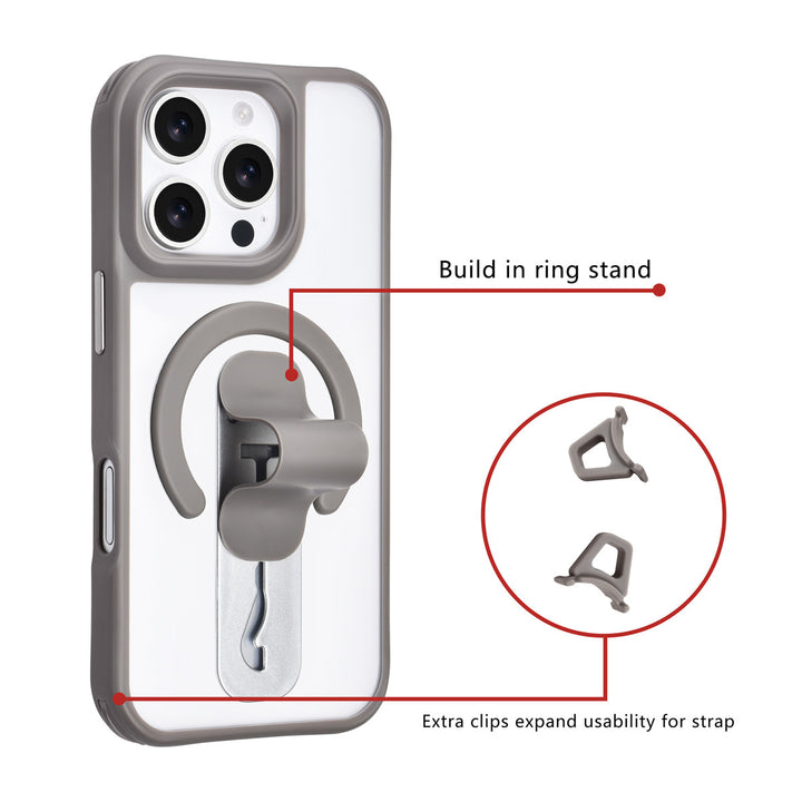 TUNIQ iPhone 16 Pro Backcover hoesje - Built-in Ring Stand - Antishock - Grijs-Hoesjes-Ilumina Benelux