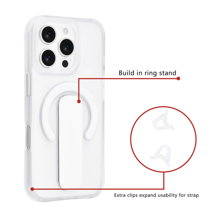 TUNIQ iPhone 16 Pro Backcover hoesje - Built-in Ring Stand - Antishock - Zilver-Hoesjes-Ilumina Benelux