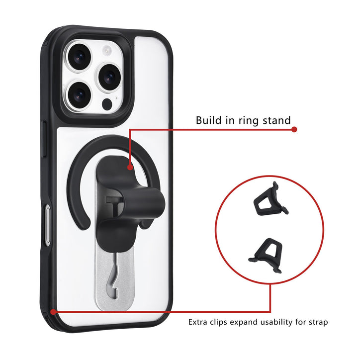TUNIQ iPhone 16 Pro Backcover hoesje - Built-in Ring Stand - Antishock - Zwart-Hoesjes-Ilumina Benelux